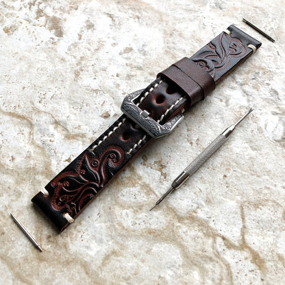 Dark Brown Leather Band for Samsung Galaxy Watch 3 45mm 46mm Gear S3 Frontier and Classic Tooled Embossed Bracelet Strap Pins Tool B22