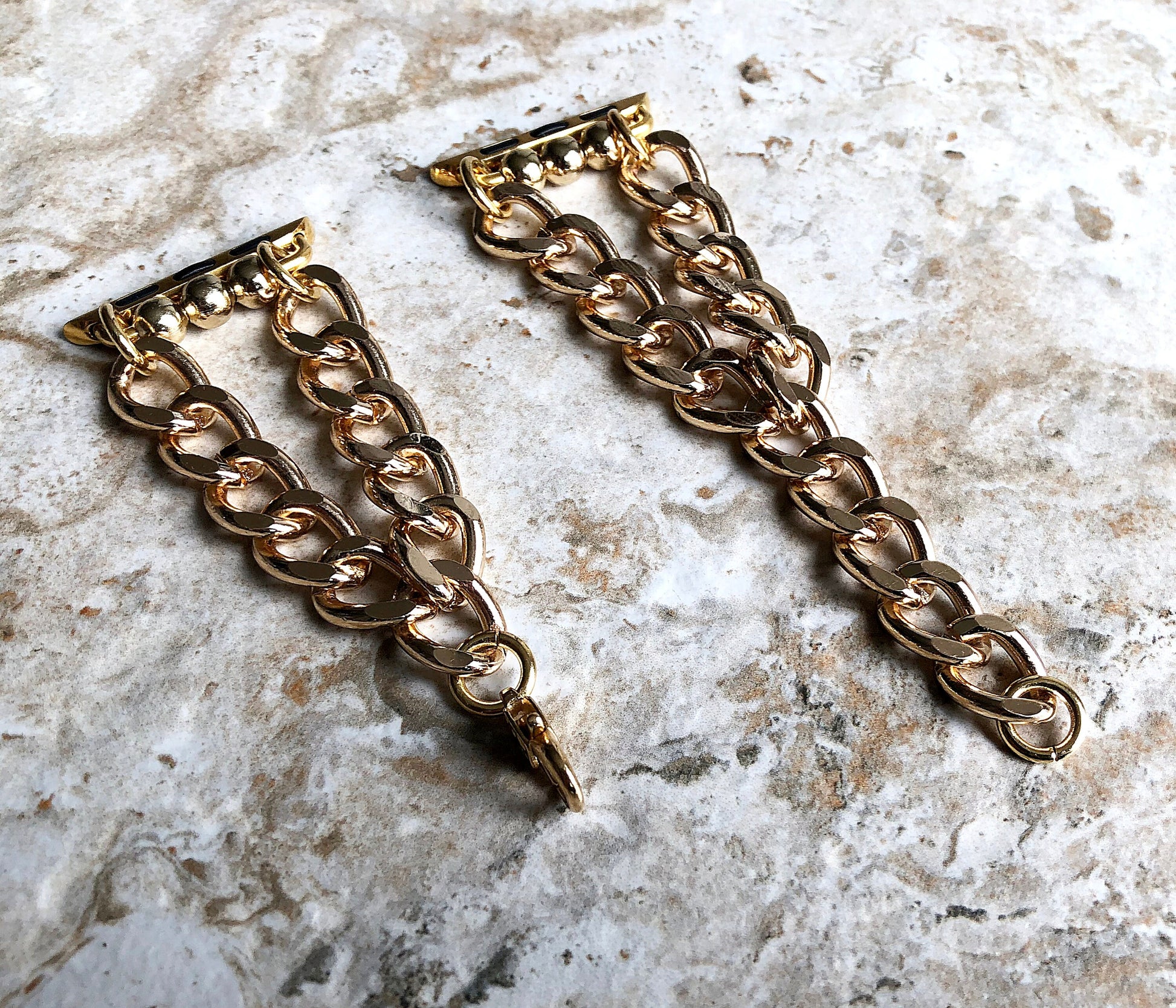 Apple Watch Gold Color Two Tones CB Bracelet Band Chains Link for All Series iWatch 38mm 40mm 41mm 42mm 44mm 45mm 49mm Handmade Jewelry