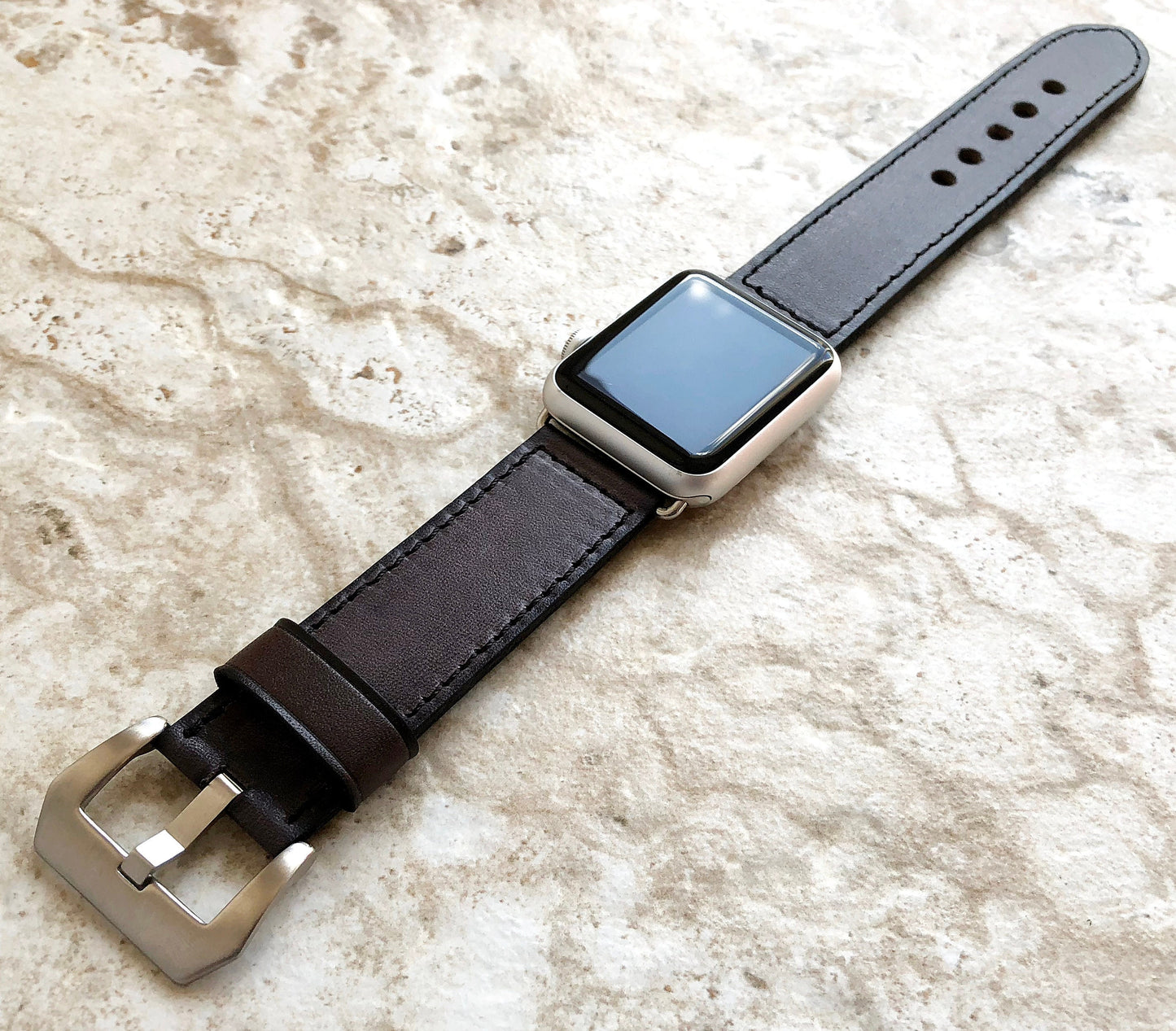 Apple Dark Brown Stitched Leather Band Strap Compatible with iWatch Ultra 2 9 8 7 SE 6 5 4 3 2 1 Bracelet 38mm 40mm 41mm 42mm 44mm 45mm 49mm