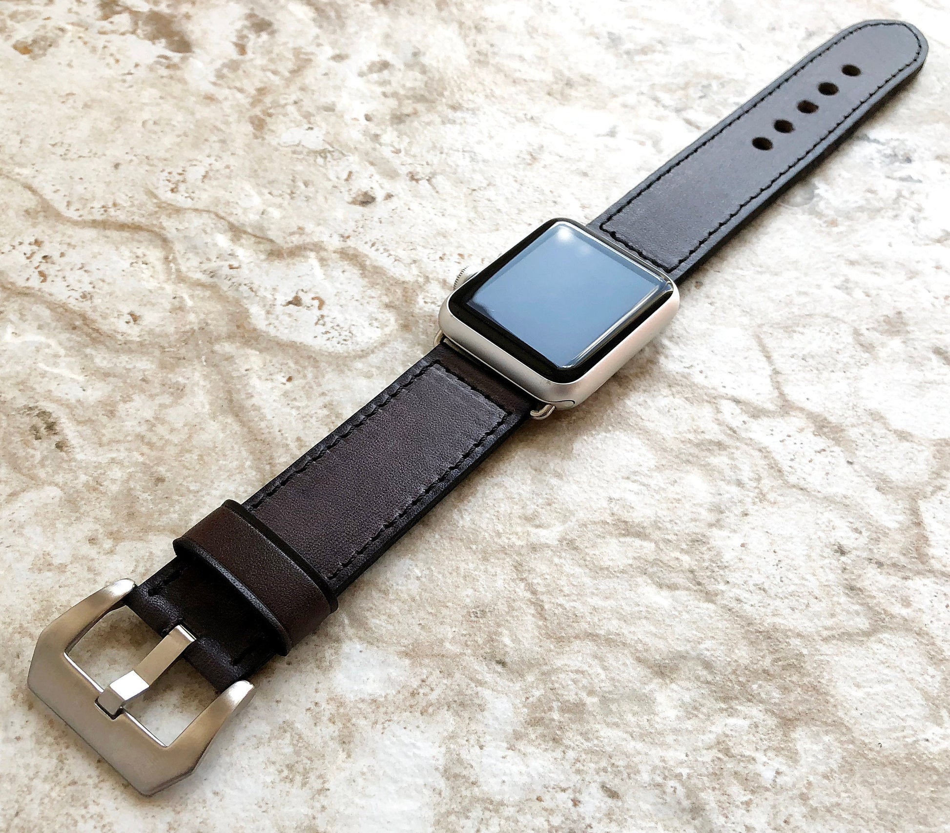 Apple Dark Brown Stitched Leather Band Strap Compatible with iWatch Ultra 2 9 8 7 SE 6 5 4 3 2 1 Bracelet 38mm 40mm 41mm 42mm 44mm 45mm 49mm