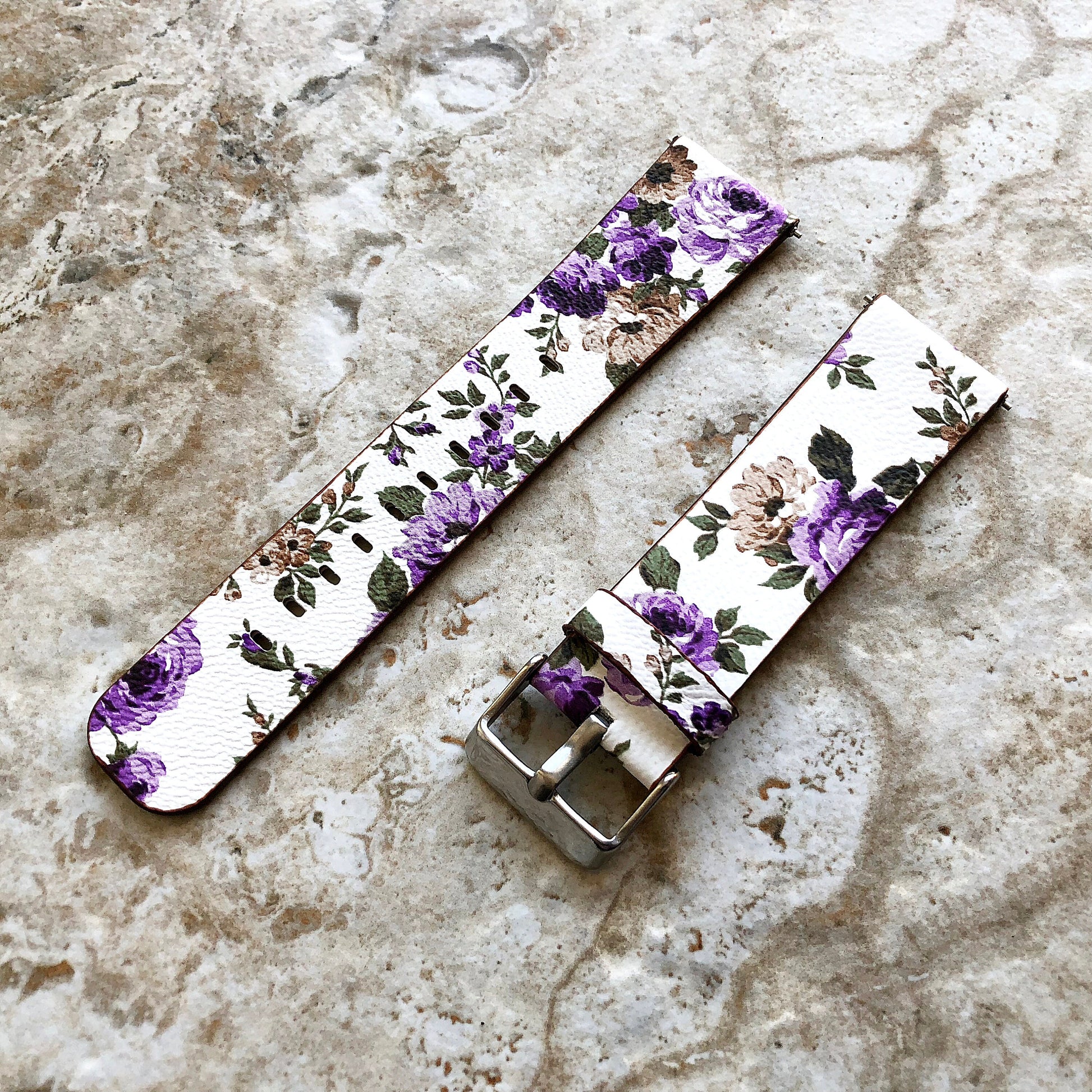 Fitbit Versa 2 3 4 Sense 2 Band FL-4 Soft Leather Strap High Resistant Printed Coated Floral Accent Flowers Quick Release Pins Adapters