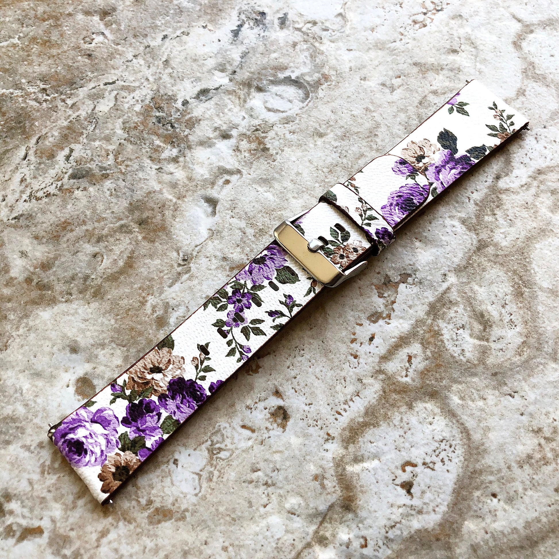 Fitbit Versa 2 3 4 Sense 2 Band FL-4 Soft Leather Strap High Resistant Printed Coated Floral Accent Flowers Quick Release Pins Adapters