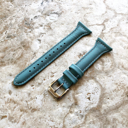 Fitbit Versa Lite 2 3 4 Sense 2 Band Blue Slim Elegant Leather Strap with Stitching Details and Quick Release Pins Adapters Silver Rose Gold