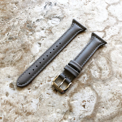 Fitbit Versa Lite 2 3 4 Sense 2 Band Gray Slim Elegant Leather Strap with Stitching Details and Quick Release Pins Adapters Silver Rose Gold