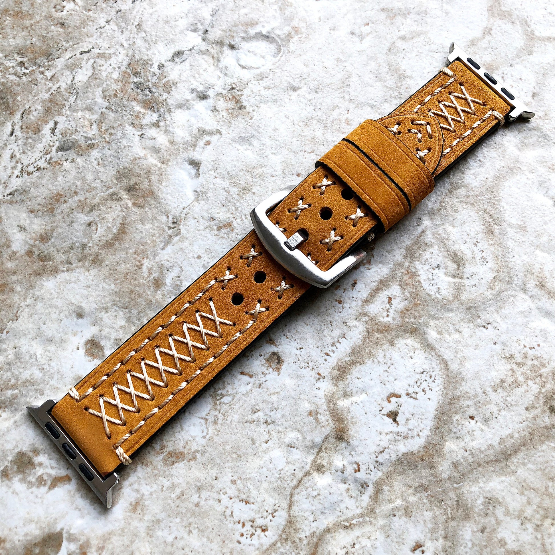 Apple Light Brown Three Layers Band for iWatch All Series 38mm 40mm 41mm 42mm 44mm 45mm 49mm Soft Leather Band Strap Bracelet Hand Stitched