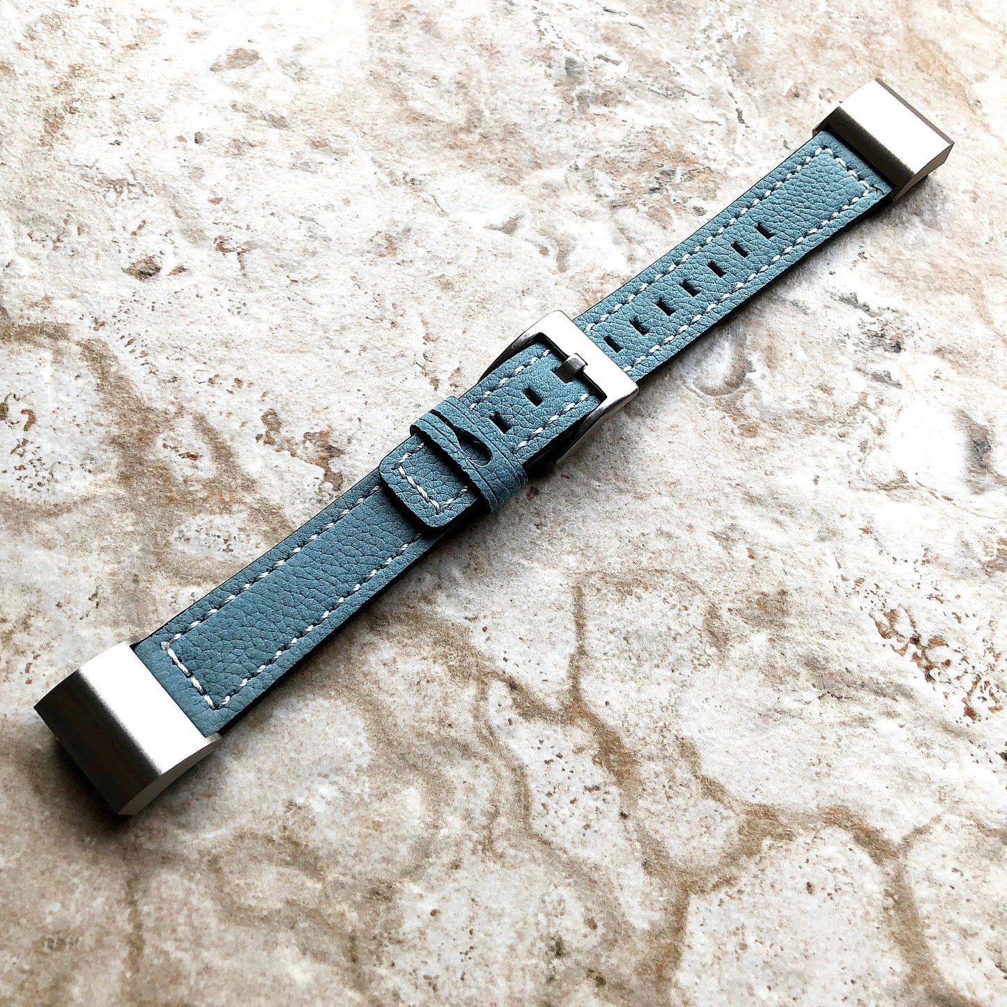 Fitbit Charge 2 Blue Soft Leather Band Strap Compatible with Fitness Tracker Wristband Bracelet with Stitches and Adapters Quick Release