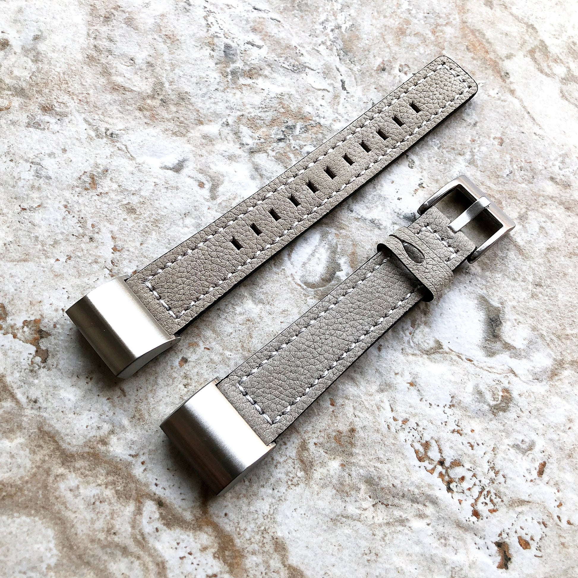Fitbit Charge 2 Gray Soft Leather Band Strap Compatible with Fitness Tracker Wristband Bracelet with Stitches and Adapters Quick Release