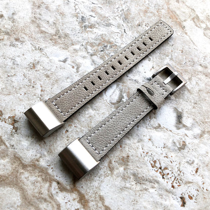 Fitbit Charge 2 Gray Soft Leather Band Strap Compatible with Fitness Tracker Wristband Bracelet with Stitches and Adapters Quick Release