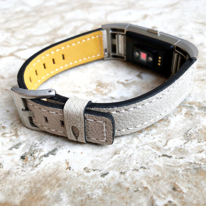 Fitbit Charge 2 Gray Soft Leather Band Strap Compatible with Fitness Tracker Wristband Bracelet with Stitches and Adapters Quick Release
