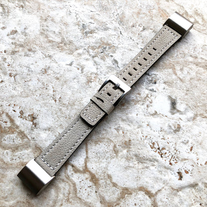 Fitbit Charge 2 Gray Soft Leather Band Strap Compatible with Fitness Tracker Wristband Bracelet with Stitches and Adapters Quick Release