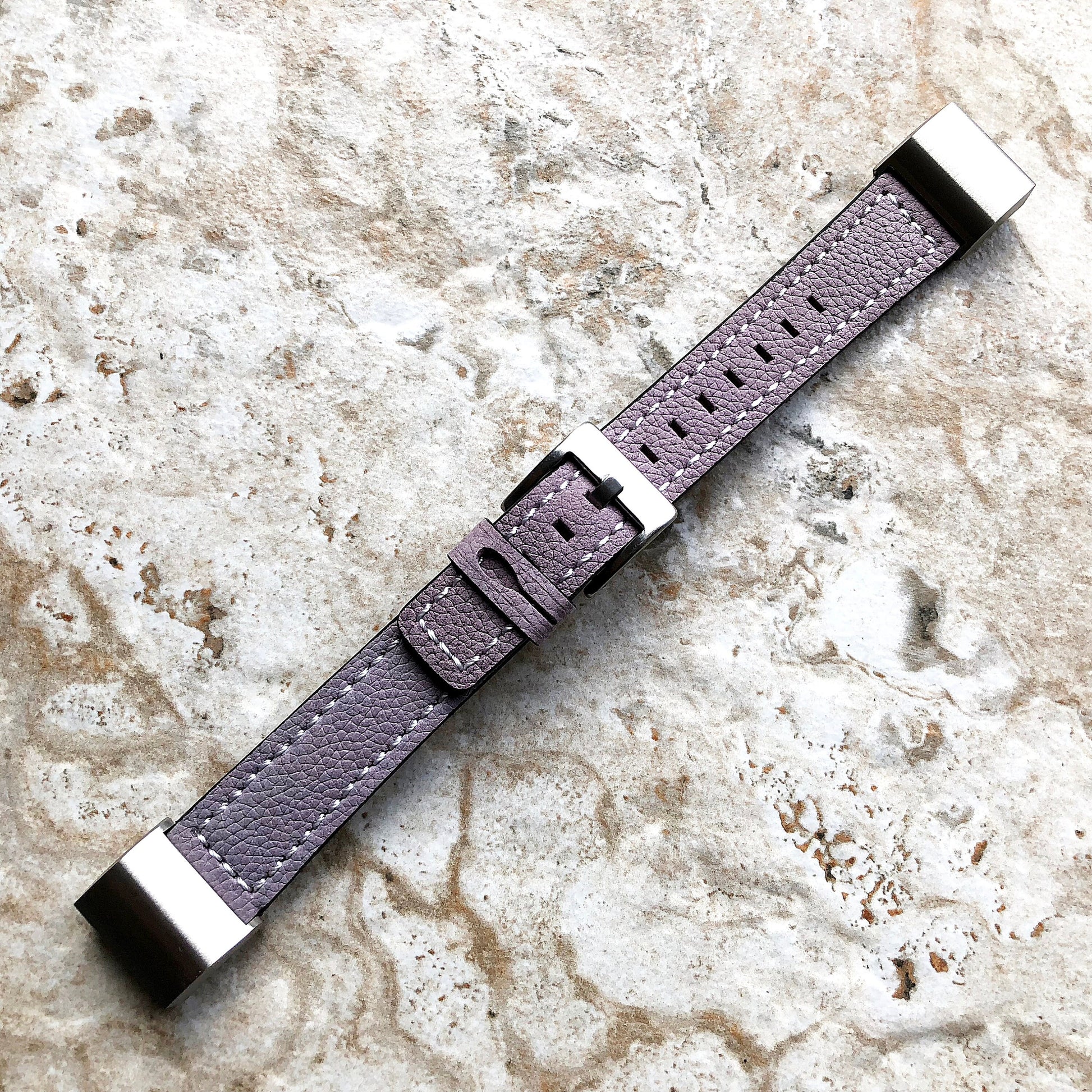 Fitbit Charge 2 Purple Soft Leather Band Strap Compatible with Fitness Tracker Wristband Bracelet with Stitches and Adapters Quick Release