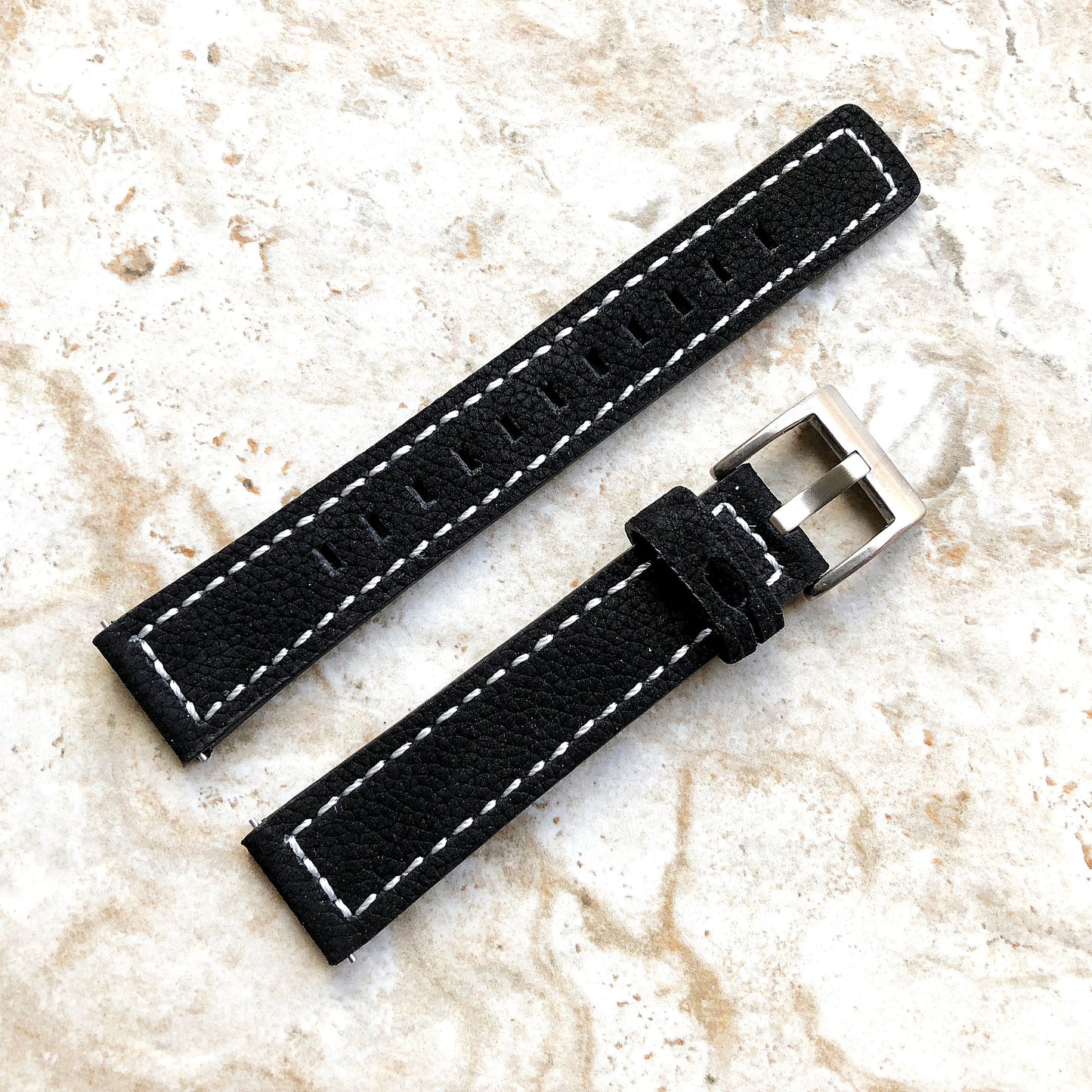 Black Stitched Band Compatible with Garmin Venu 3S 2S Smartwatch Elegant Soft Leather Strap Wristband Bracelet Quick Release Band -N18