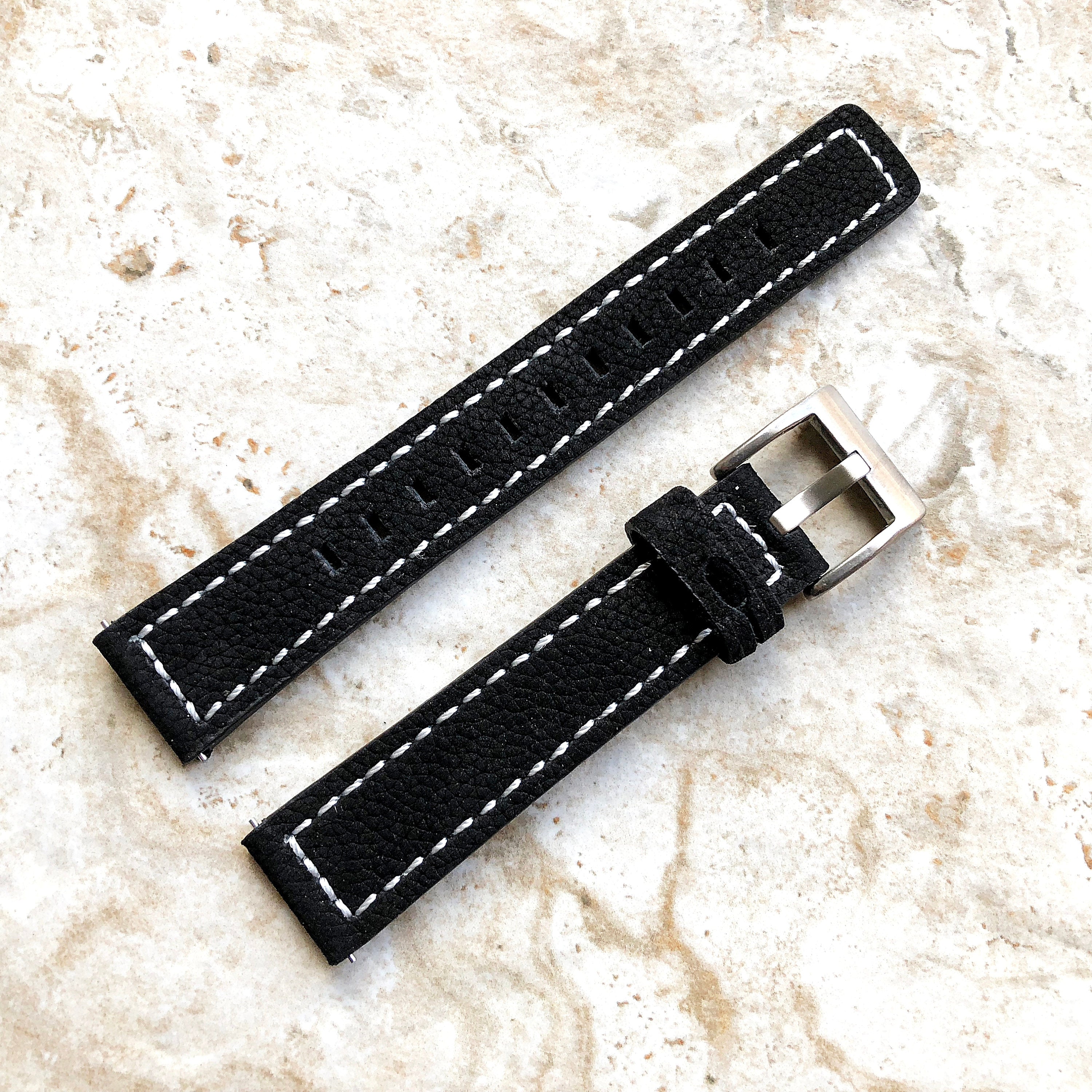 Garmin Black Stitched Band Compatible with Forerunner 265S 255S Vivoactive 4S Vivomove 3S Captain Marvel Rey Leather Strap Quick Release B18