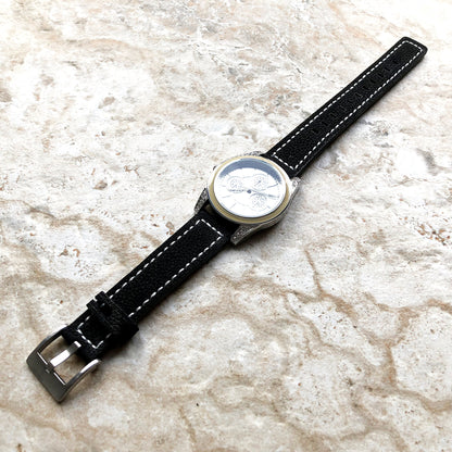 Black Stitched Band Compatible with Garmin Venu 3S 2S Smartwatch Elegant Soft Leather Strap Wristband Bracelet Quick Release Band -N18