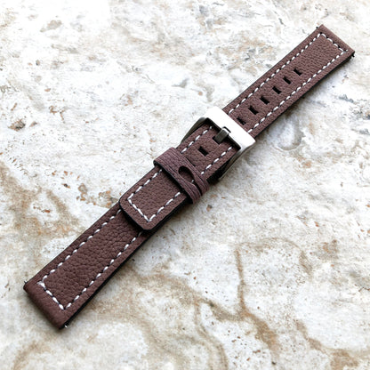 Brown Stitched Band Compatible with Garmin Venu 3S 2S Smartwatch Elegant Soft Leather Strap Wristband Bracelet Quick Release Band -N18
