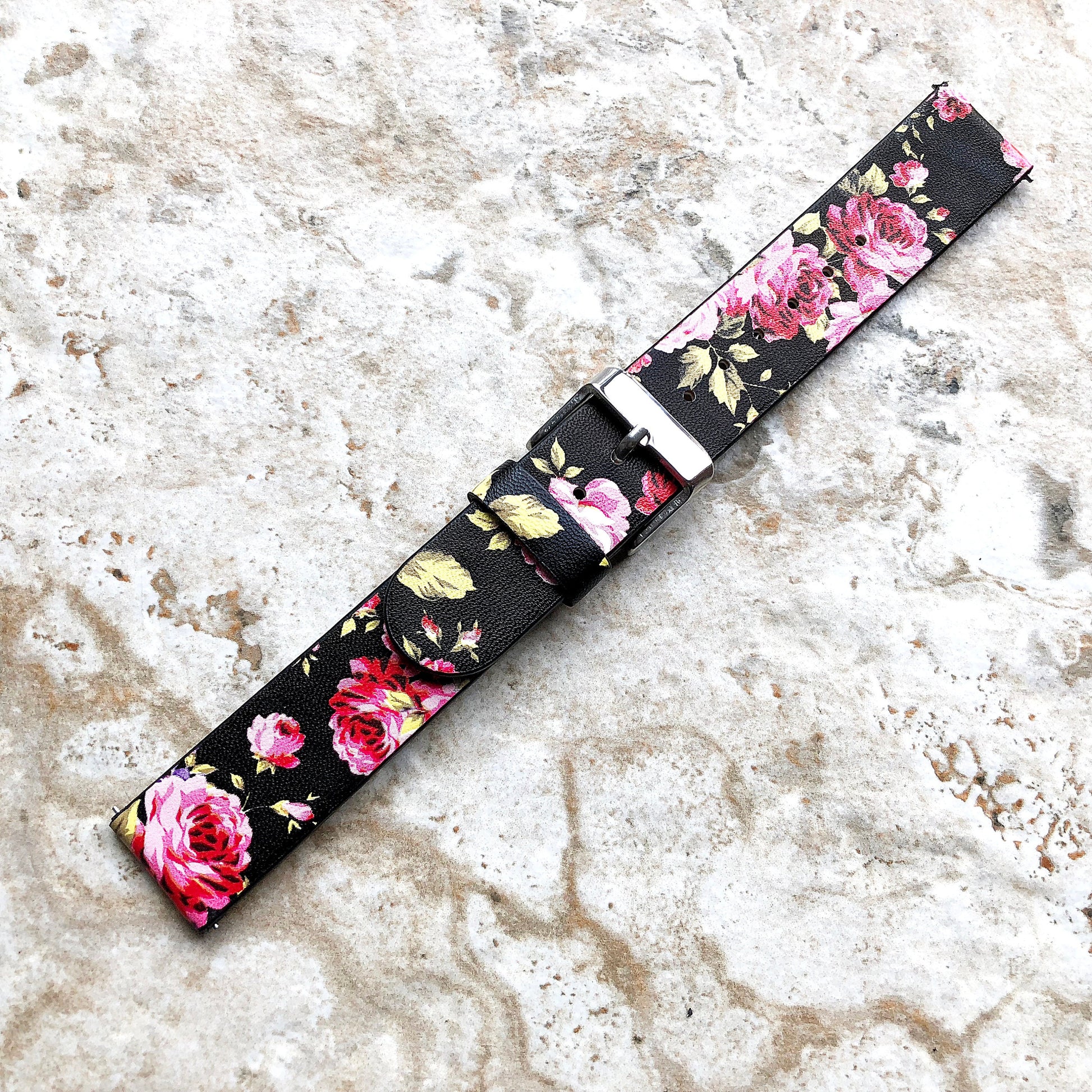 Black Red Floral FL-5 Band Compatible with Garmin Venu 3S 2S Smartwatch Elegant Leather Strap Wristband Bracelet Quick Release Band -N18