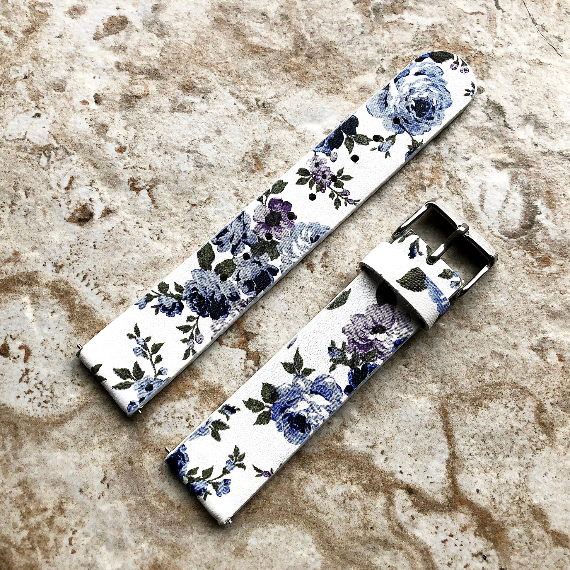 Garmin Blue Floral FL2 Band for D2 Delta S Instinct 2S Descent Mk2S Mk3 Mk3i 43mm Approach S70 42mm Leather Quick Fit Strap Bracelet A20B18