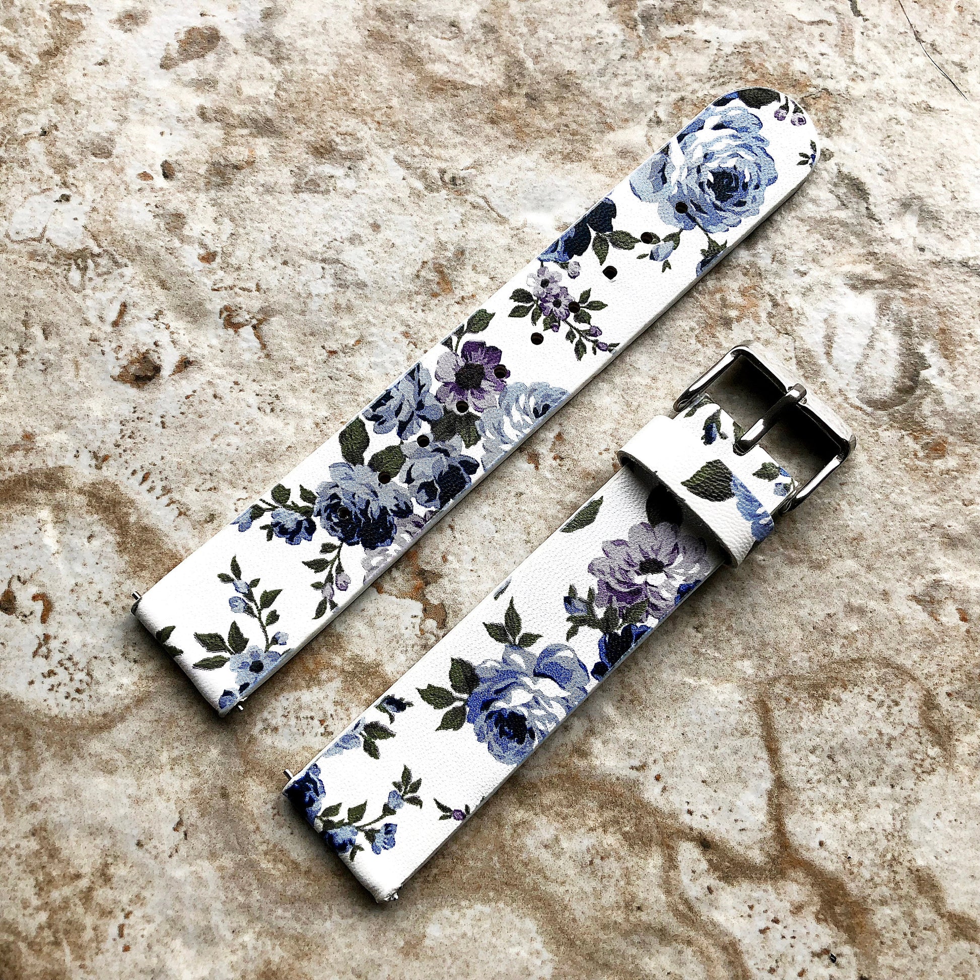 Blue Floral FL-2 Band Compatible with Garmin Venu 3S 2S Smartwatch Soft Elegant Leather Strap Wristband Bracelet Quick Release Band -N18