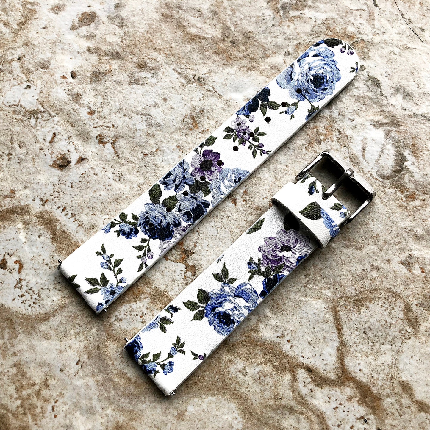 Garmin Blue Floral FL-2 Bands Compatible with fenix 8 43mm 7S Pro Solar Sapphire fenix 6S Pro Sapphire Leather Strap Quick Fit A20-B18