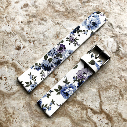 Garmin Blue Floral FL-2 Bands Compatible with fenix 8 43mm 7S Pro Solar Sapphire fenix 6S Pro Sapphire Leather Strap Quick Fit A20-B18