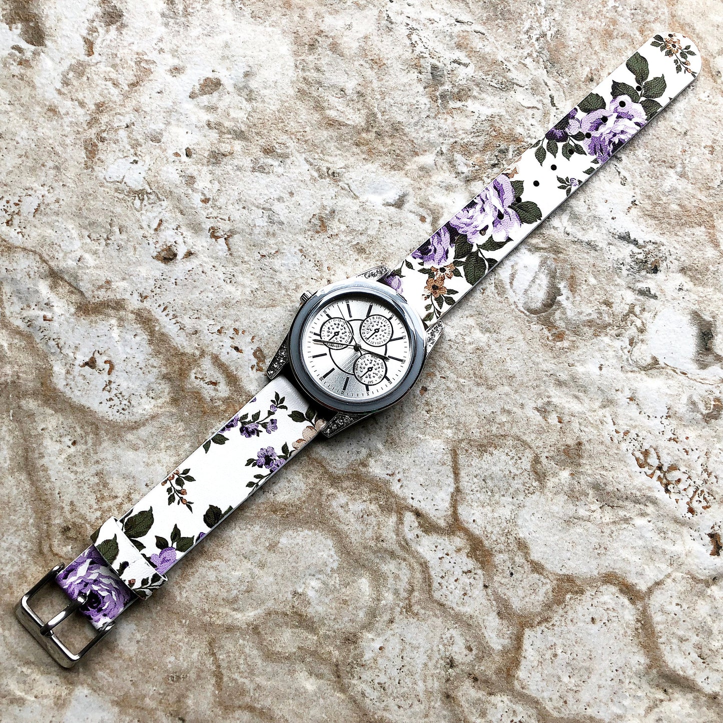 Purple Floral FL-4 Band Compatible with Garmin Venu 3S 2S Smartwatch Soft Elegant Leather Strap Wristband Bracelet Quick Release Bands -N18