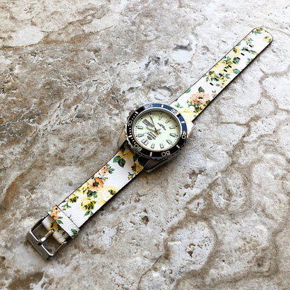 22mm Width Yellow Floral FL-1 Soft Leather Watch Strap Band for Wrist Hand Watches - Quick Release Pins Included Easy and Ready to Attach