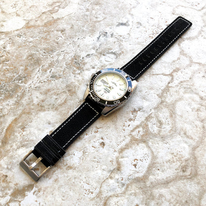 22mm Width Black Soft Leather Watch Strap Band Stitched for Wrist Hand Watches - Quick Release Pins Included Easy and Ready to Attach