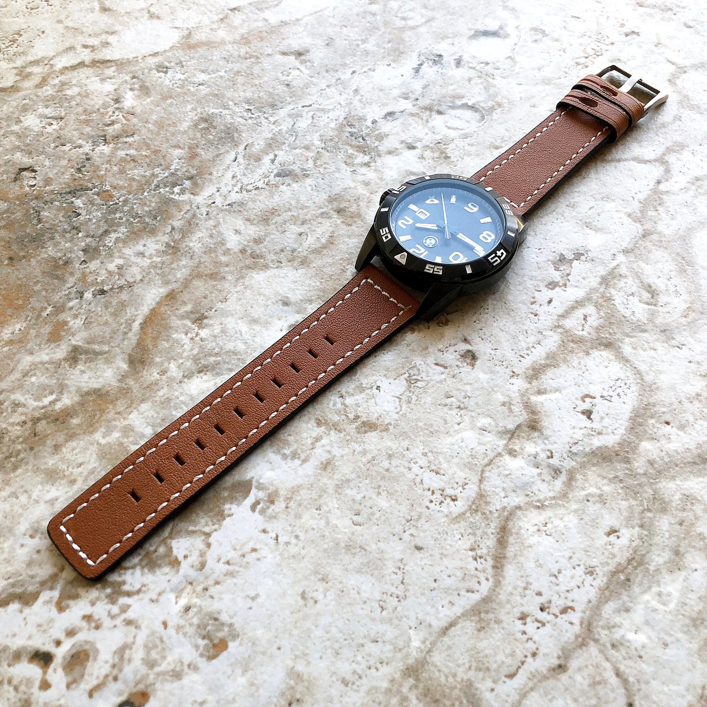 22mm Width Brown Soft Leather Watch Strap Band Stitched for Wrist Hand Watches - Quick Release Pins Included Easy and Ready to Attach