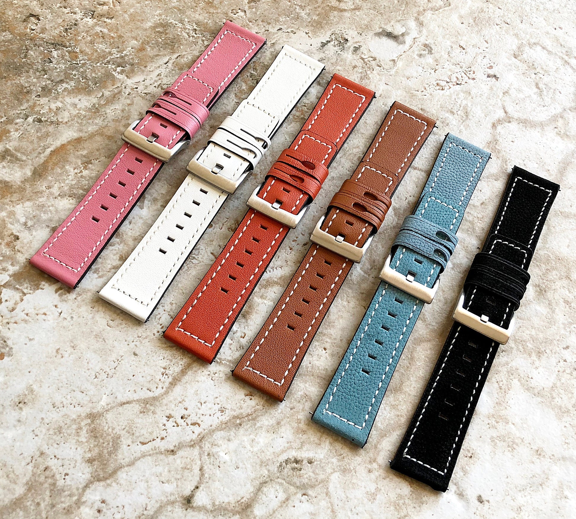 22mm Width Dark Orange Soft Leather Watch Strap Band Stitched for Wrist Hand Watches - Quick Release Pins Included Easy and Ready to Attach