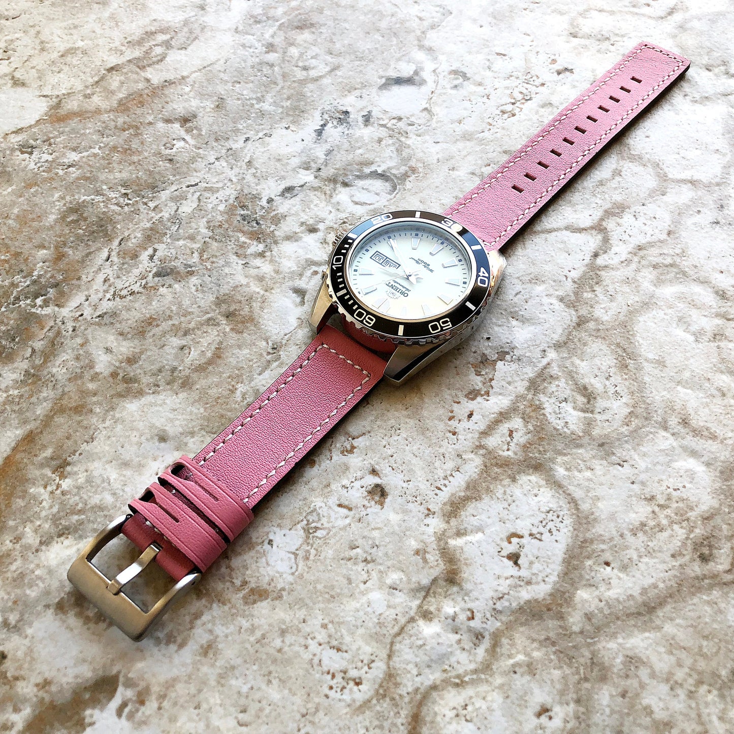 22mm Width Pink Soft Leather Watch Strap Band Stitched for Wrist Hand Watches - Quick Release Pins Included Easy and Ready to Attach