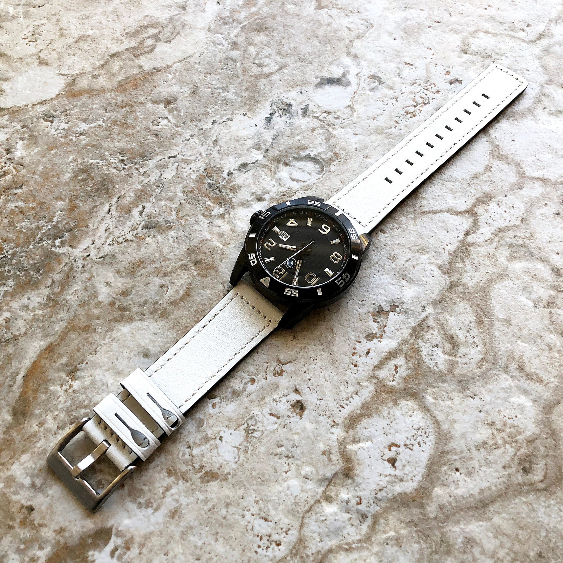 22mm Width White Soft Leather Watch Strap Band Stitched for Wrist Hand Watches - Quick Release Pins Included Easy and Ready to Attach