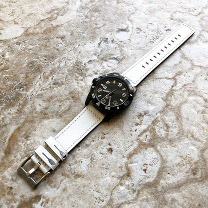 22mm Width White Soft Leather Watch Strap Band Stitched for Wrist Hand Watches - Quick Release Pins Included Easy and Ready to Attach