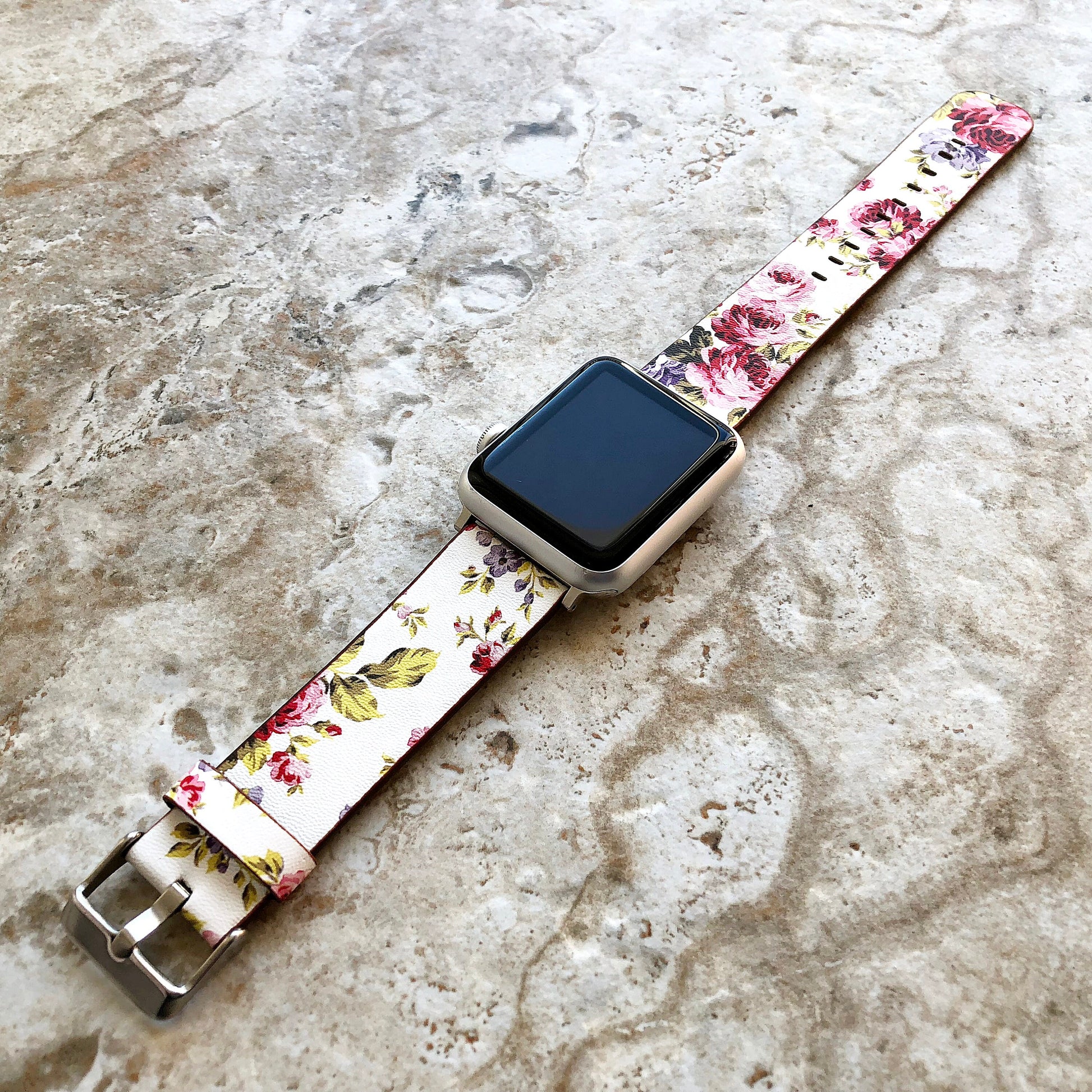 Apple Red Floral FL-3 for iWatch 38mm 40mm 41mm 42mm 44mm 45mm 49mm All Series Bracelet Soft Leather Band Strap - Ready to Attach