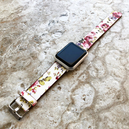 Apple Red Floral FL-3 for iWatch Ultra 2 49mm and 9 8 Series 41mm 45mm Case Bracelet Soft Leather Band Strap - Ready to Attach