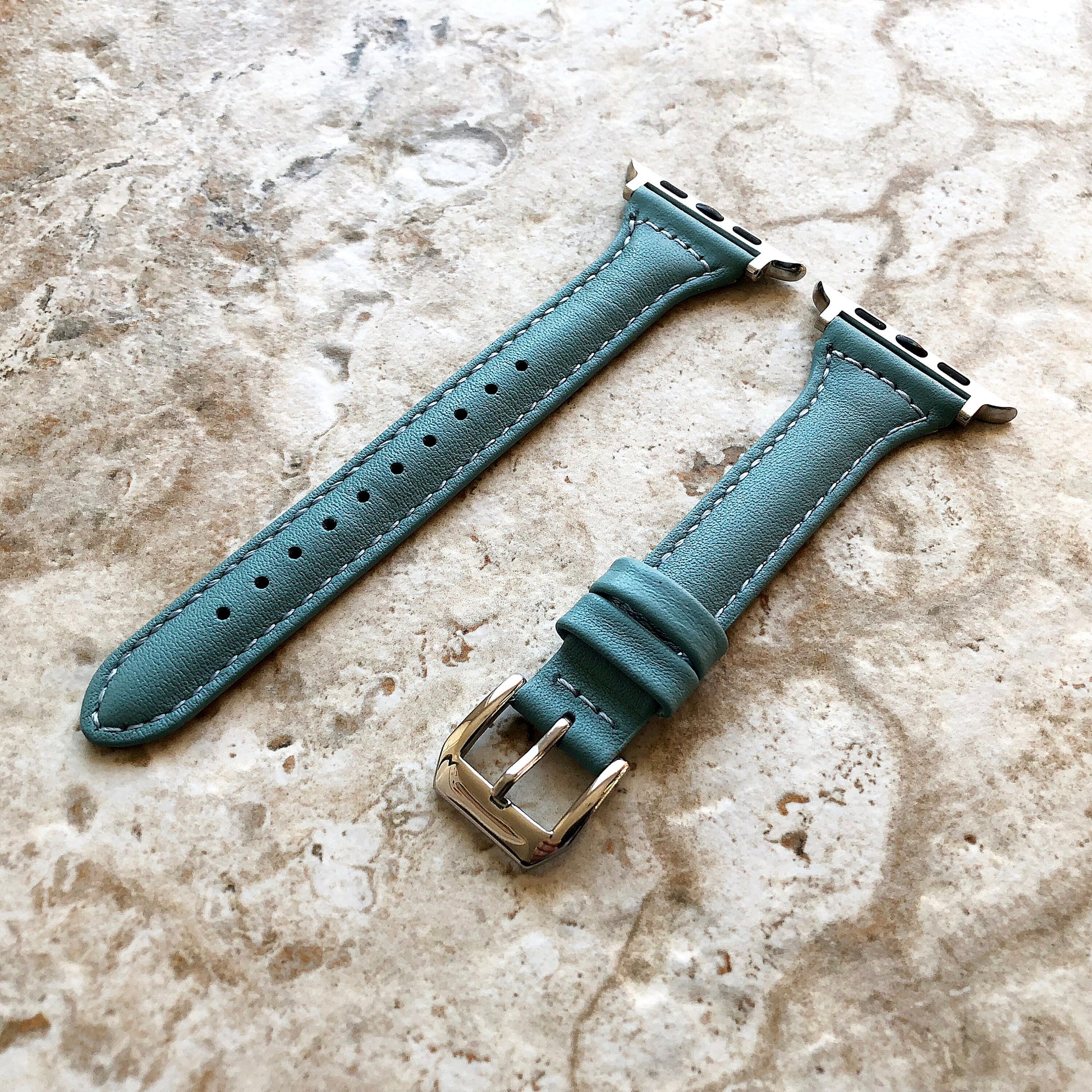 Apple Light Blue Color Slim Elegant Soft Leather Band Straps Bracelet for iWatch All Series 38mm 40mm 41mm 42mm 44mm 45mm 49mm Case