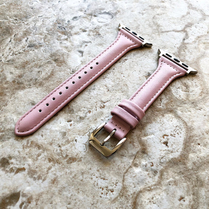 Apple Pink Color Slim Elegant Soft Leather Band Straps Bracelet for iWatch All Series 38mm 40mm 41mm 42mm 44mm 45mm 49mm Case