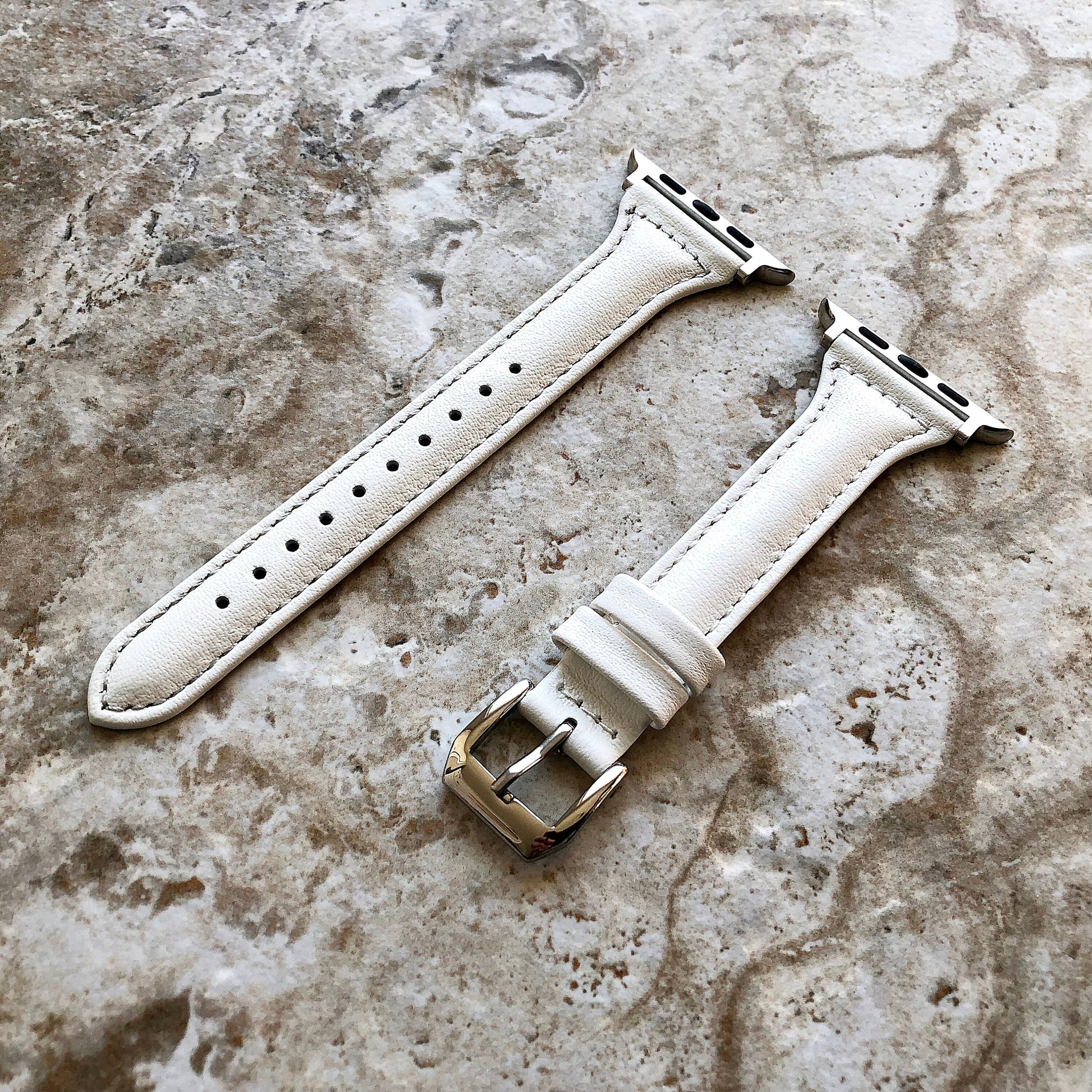 Apple White Color Slim Elegant Soft Leather Band Strap Bracelet for iWatch All Series 38mm 40mm 41mm 42mm 44mm 45mm 49mm Case