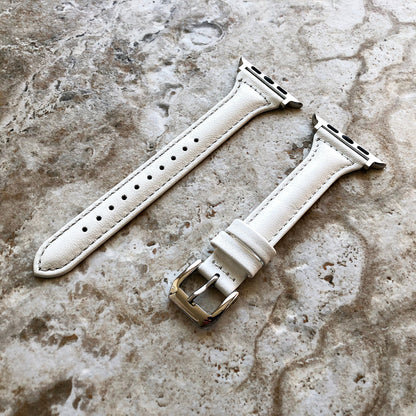 Apple White Color Slim Elegant Soft Leather Band Strap Bracelet for iWatch All Series 38mm 40mm 41mm 42mm 44mm 45mm 49mm Case