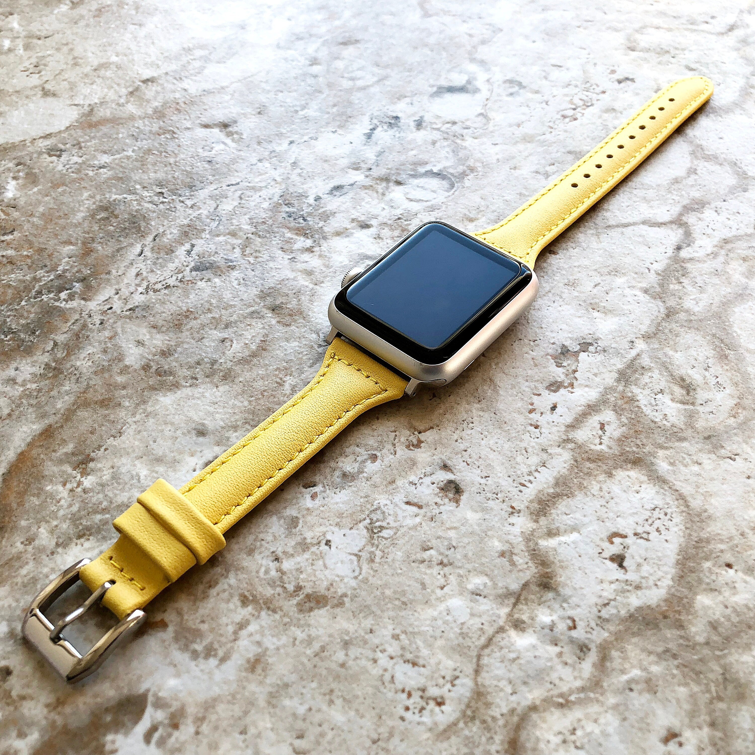 Apple Yellow Color Slim Elegant Soft Leather Band Straps Bracelet for iWatch Ultra 2 49mm and 9 8 Series 41mm 45mm Case Handmade