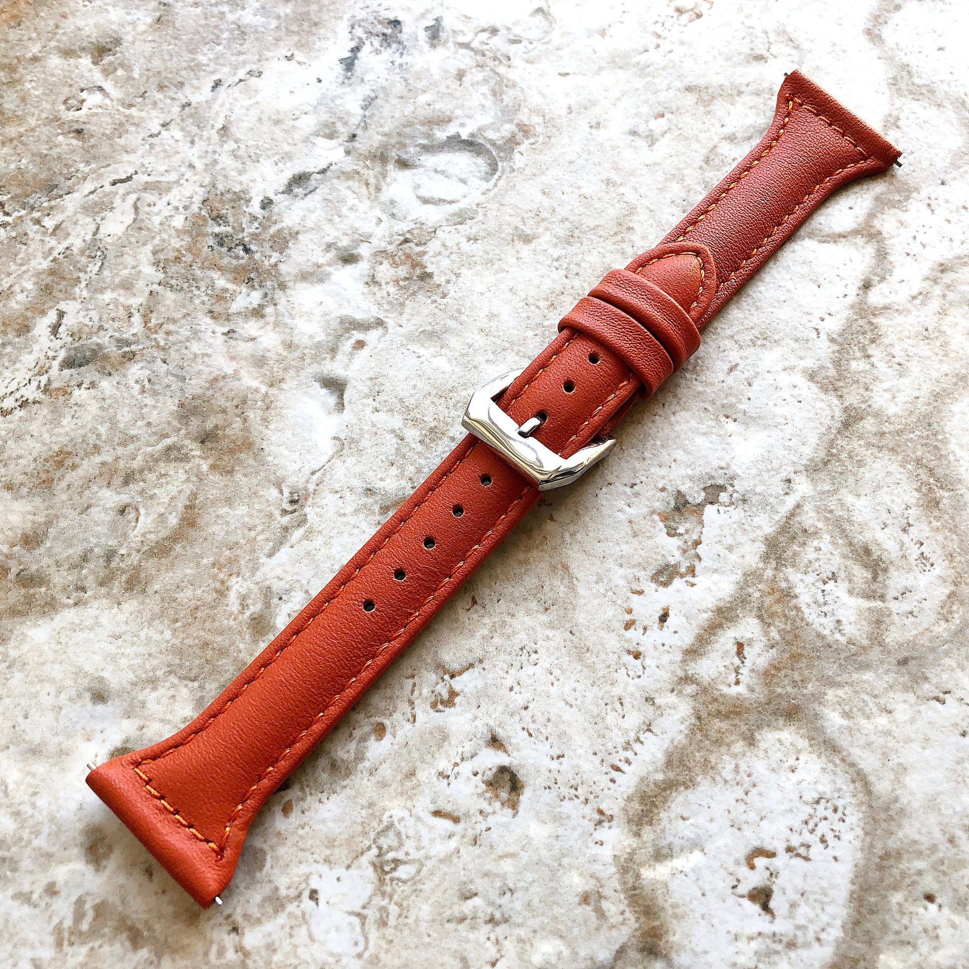 22mm Dark Orange Slim and Elegant Soft Leather Watch Strap Band for Wrist Hand Watches - Quick Release Pins Included Easy n Ready to Attach