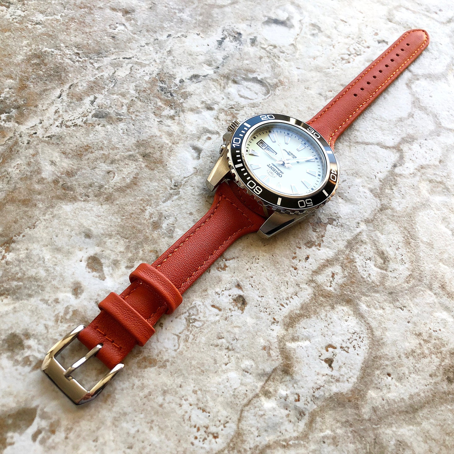 22mm Dark Orange Slim and Elegant Soft Leather Watch Strap Band for Wrist Hand Watches - Quick Release Pins Included Easy n Ready to Attach