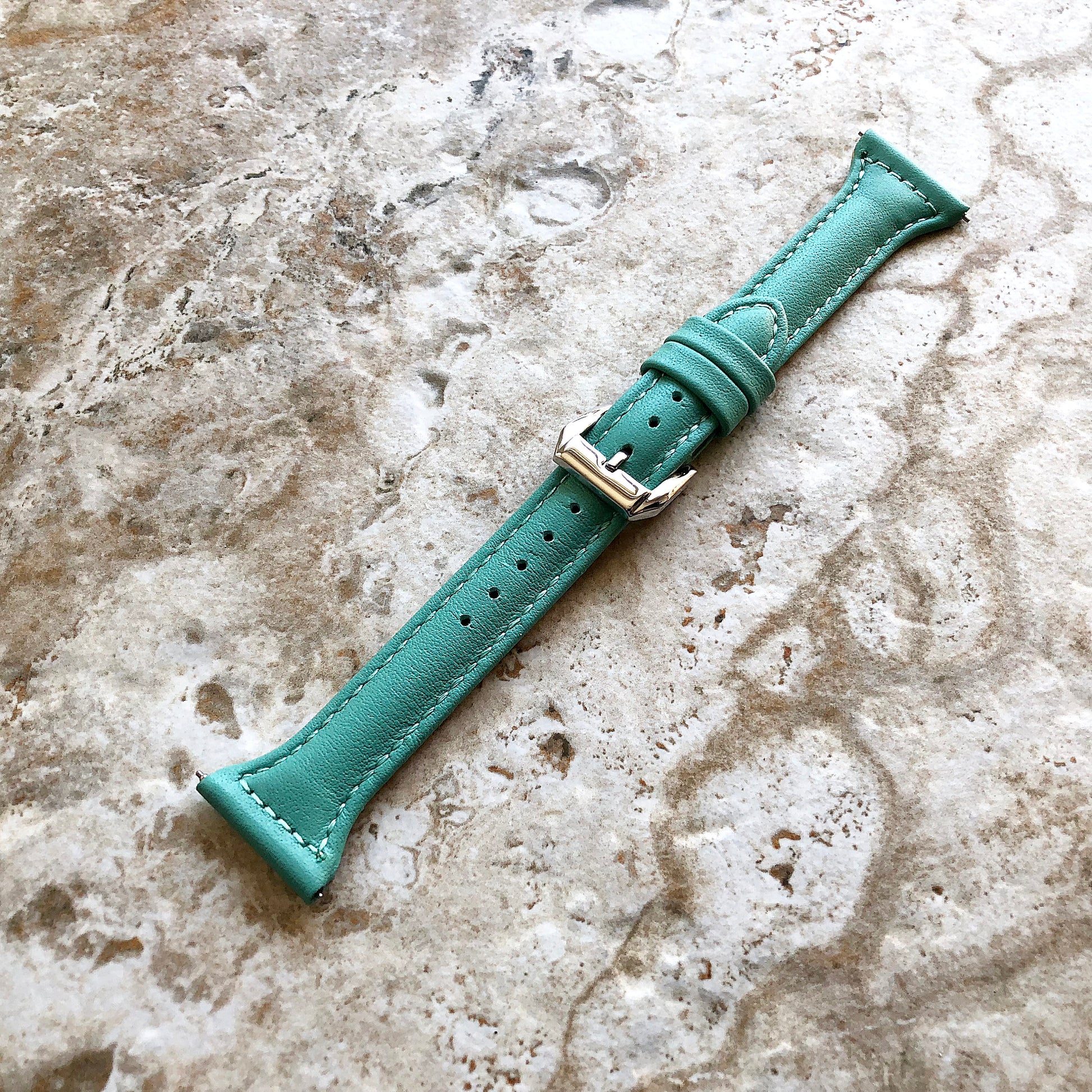 22mm Green Slim and Elegant Soft Leather Watch Strap Band for Wrist Hand Watches - Quick Release Pins Included Easy and Ready to Attach