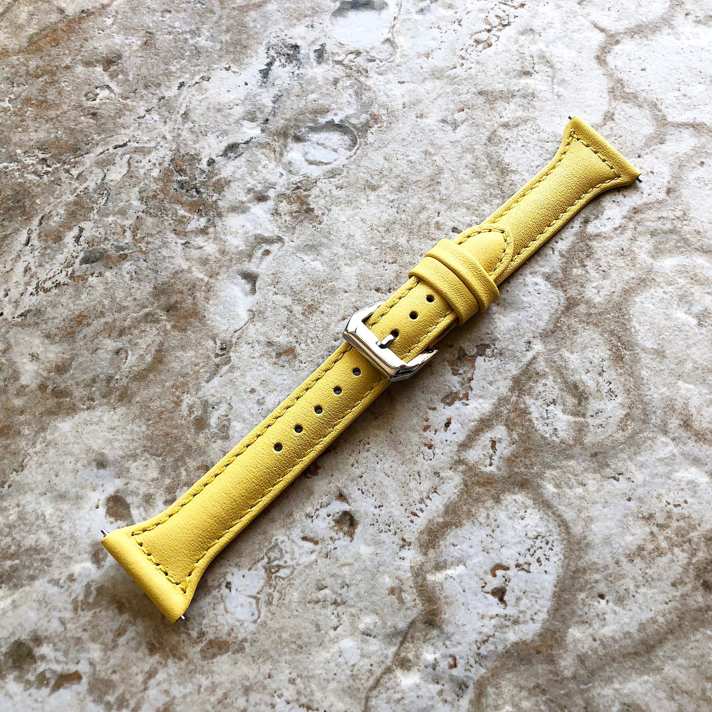 22mm Yellow Slim and Elegant Soft Leather Watch Strap Band for Wrist Hand Watches - Quick Release Pins Included Easy and Ready to Attach