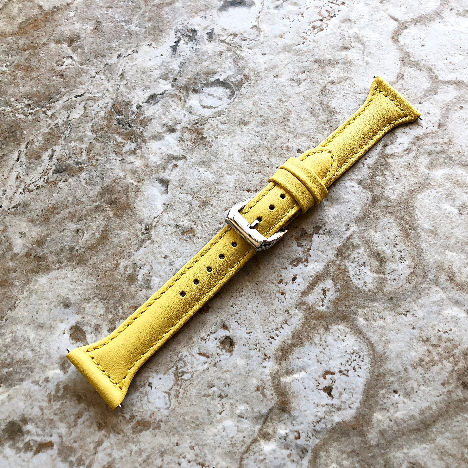 22mm Yellow Slim and Elegant Soft Leather Watch Strap Band for Wrist Hand Watches - Quick Release Pins Included Easy and Ready to Attach