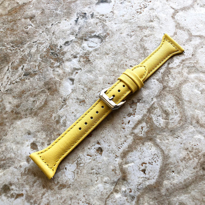 22mm Yellow Slim and Elegant Soft Leather Watch Strap Band for Wrist Hand Watches - Quick Release Pins Included Easy and Ready to Attach