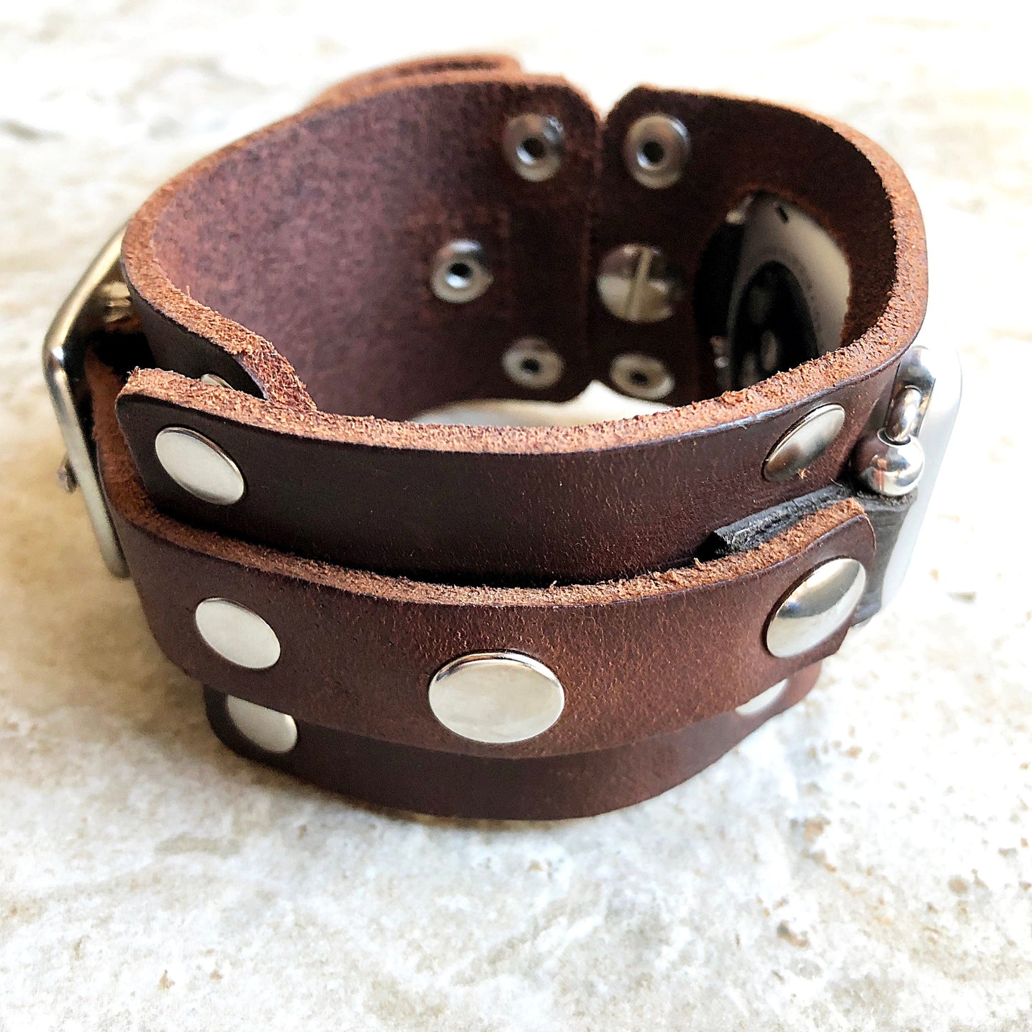 Apple Watch Band for iWatch All Series 7 SE 6 5 4 3 2 1 Case 38mm 40mm 41mm 42mm 44mm 45mm Brown Leather Bracelet Rockstyle Watchband