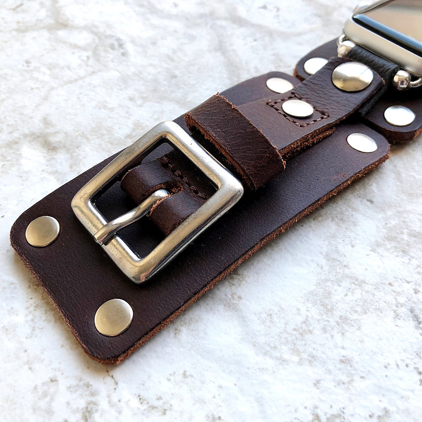 Apple Watch Band for iWatch All Series 7 SE 6 5 4 3 2 1 Case 38mm 40mm 41mm 42mm 44mm 45mm Brown Leather Bracelet Rockstyle Watchband