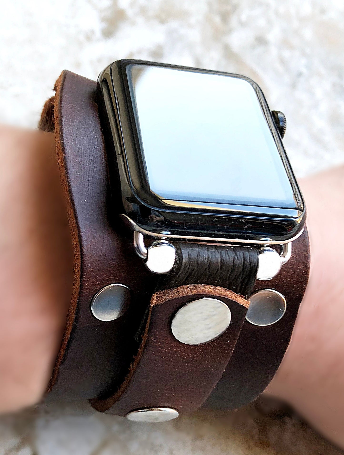 Apple Watch Band for iWatch All Series 7 SE 6 5 4 3 2 1 Case 38mm 40mm 41mm 42mm 44mm 45mm Brown Leather Bracelet Rockstyle Watchband