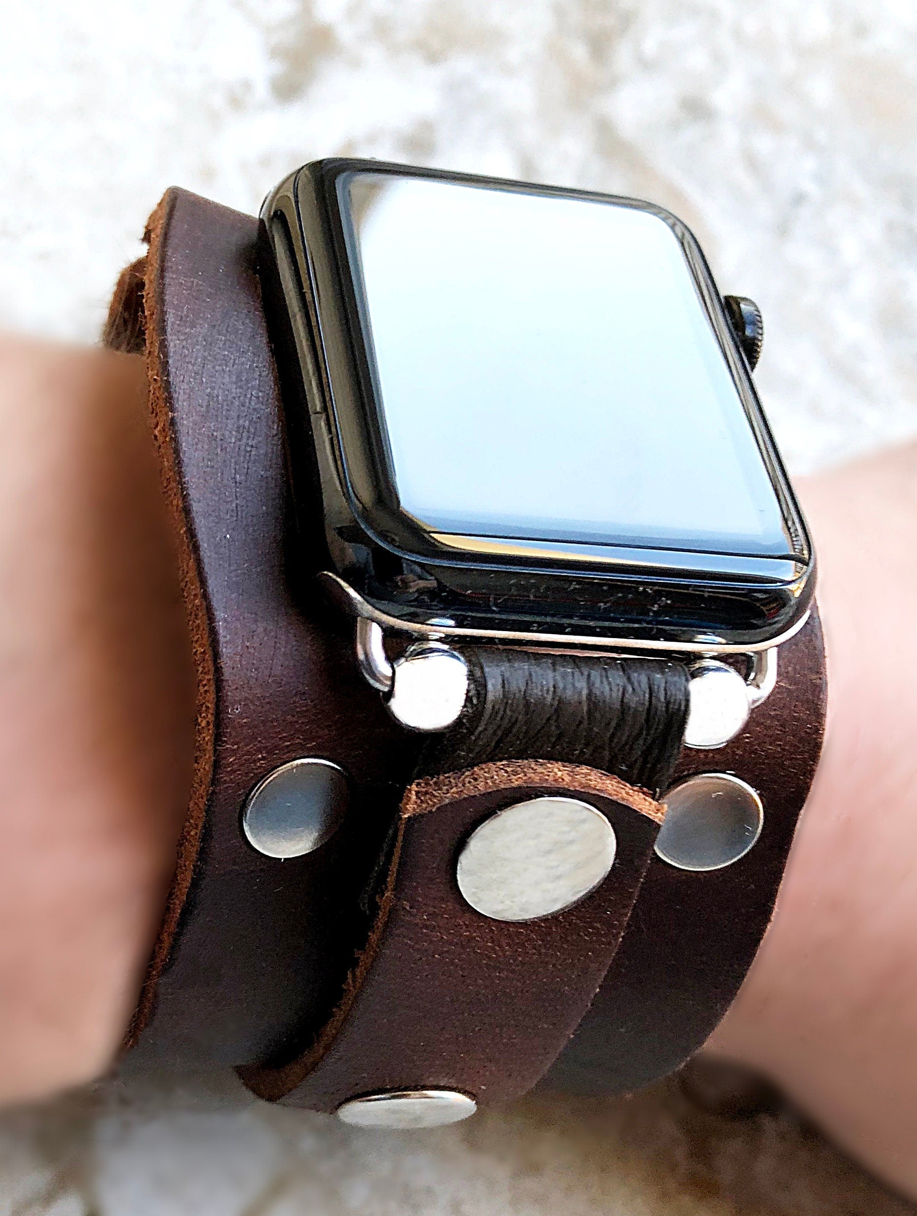 Apple Watch Band for iWatch All Series 7 SE 6 5 4 3 2 1 Case 38mm 40mm 41mm 42mm 44mm 45mm Brown Leather Bracelet Rockstyle Watchband