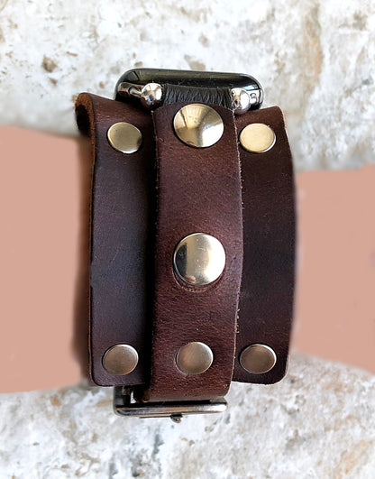 Apple Watch Band for iWatch All Series 7 SE 6 5 4 3 2 1 Case 38mm 40mm 41mm 42mm 44mm 45mm Brown Leather Bracelet Rockstyle Watchband